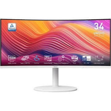 MSI Zaslon Modern MD342CQPW 34" / UWQHD / 120Hz / 1ms MPRT / ukrivljen / KVM / bel - nastavljiv po višini - PD 98W