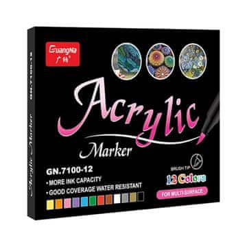 Netscroll 12-delni set akrilnih markerjev, 1–3 mm, za več površin, PaintAcrylic.