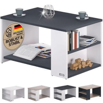 Northix Klubska mizica bela antracit 90 x 59 x 48 cm s policami