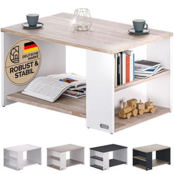 Northix Klubska mizica bela hrast 90 x 59 x 48 cm s policami