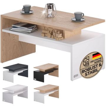 Northix Klubska mizica bela hrast 92 x 51 x 48 cm z odlagalno polico