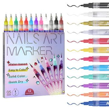 Netscroll 12-delni set pisal za poslikavo nohtov, 0,5 mm, ArtNails
