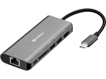 slomart Sandberg USB-C priklopna postaja HDMI+LAN+SD+USB 100W 136-25