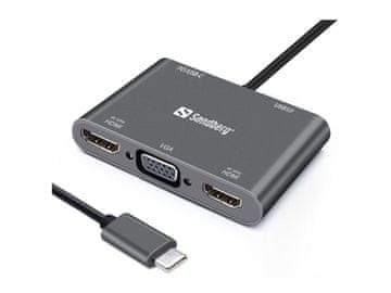 slomart Priklopna postaja Sandberg USB-C, 2xHDMI+1xVGA+USB+PD 136-19