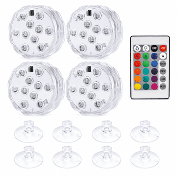HOME & MARKER® Vodoodporne RGB LED luči IP68 z daljinskim upravljalnikom, 16 barv, 4 kosi za bazen, akvarij in dekoracijo | SHEINAQUACUPS