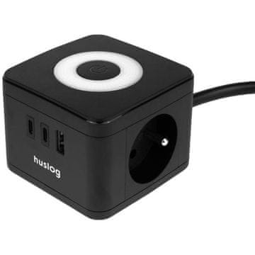 HUSLOG 12W 2x z.2xUSB-C,1xUSB,1,4m črna