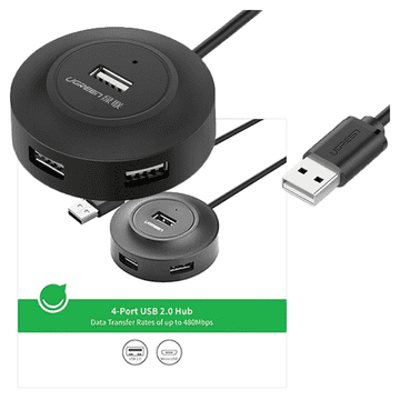 Ugreen UGREEN HUB 4W1 USB-A - 4XUSB-A 2.0 480MB/S 1M CZARNY (CR106)
