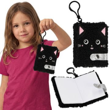 STARPAK Mačka, plišasti obesek, MINI beležnica z gladkimi listi, beležnica – obesek 2v1