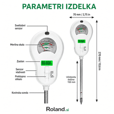 Roland Digitalni tester zemlje 6 v 1 – pH, vlaga, plodnost, svetloba, temperatura in zračna vlaga