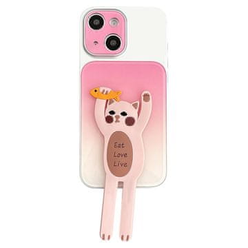 FreakinGood Silikonski ovitek z stojalom v obliki mačke za iPhone 15 (Roza)
