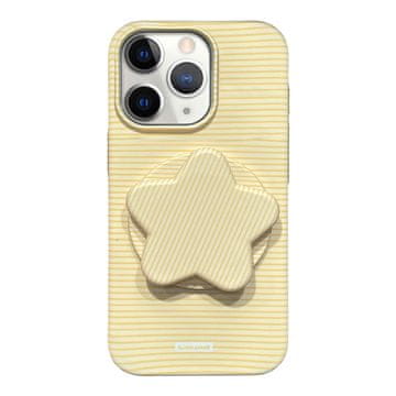 FreakinGood PC ovitek za iPhone 11 Pro Max s črtastim vzorcem z zvezdastim stojalom (rumena)