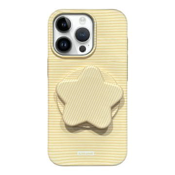 FreakinGood PC ovitek za iPhone 13 Pro Max s črtastim vzorcem z zvezdastim stojalom (rumena)