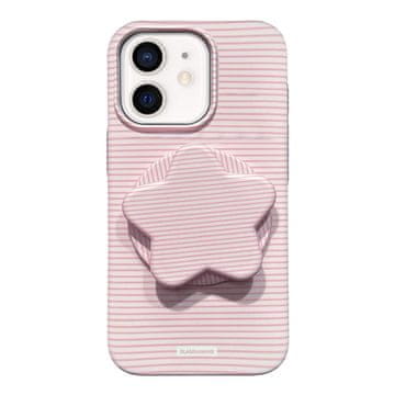 FreakinGood PC ovitek za iPhone 12 s črtastim vzorcem z zvezdastim stojalom (roza)