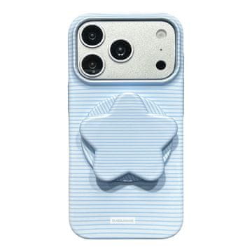 FreakinGood PC ovitek za iPhone 17 Pro s črtastim vzorcem z zvezdastim stojalom (modra)