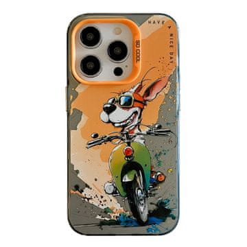 FreakinGood Hibridni PC/TPU ovitek za iPhone 14 Pro z živalskim motivom v slogu oljne slike (pes na kolesu)