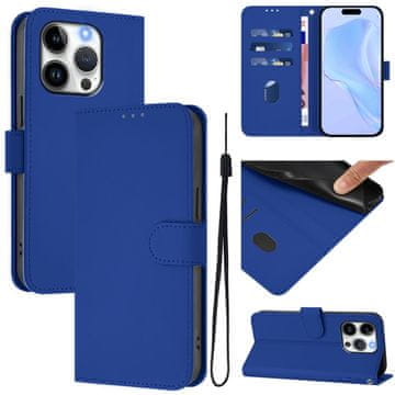 FreakinGood Preklopni ovitek iz umetnega usnja za iPhone 14 Pro z vrvico (temno modra)