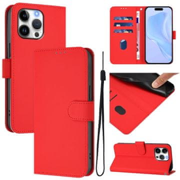 FreakinGood Preklopni ovitek iz umetnega usnja za iPhone 16 Pro Max z vrvico (rdeče)
