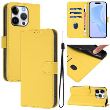 FreakinGood Preklopni ovitek iz umetnega usnja za iPhone 15 Pro z vrvico (limonasto rumena)