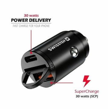 SWISSTEN Adapter PD USB-C + SUPER CHARGE 3.0 - black