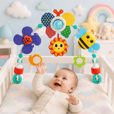 JOJOY® Senzorični vrtiljak za voziček z ogledalom in grizalom, BPA free, univerzalne sponke 360° | ARCBABY Čebela