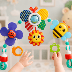 JOJOY® Senzorični vrtiljak za voziček z ogledalom in grizalom, BPA free, univerzalne sponke 360° | ARCBABY Čebela