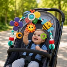 JOJOY® Senzorični vrtiljak za voziček z ogledalom in grizalom, BPA free, univerzalne sponke 360° | ARCBABY Čebela