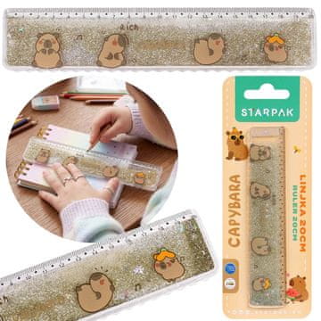 STARPAK Kapibara Plastično šolsko ravnilo 20 cm, tekoče delce, geometrijski pripomočki za otroke