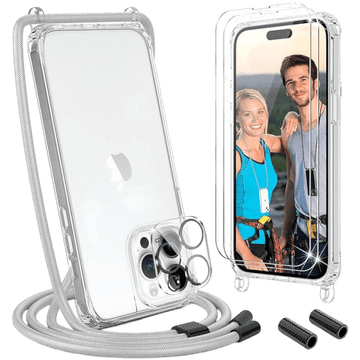 Infostyle Ovitek z vrvico + 2 zaščitni stekli + zaščita za kamero za iPhone 14 Pro Max Siva