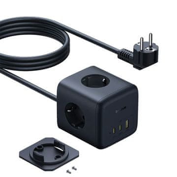 BASEUS BASEUS razdelilec EnerFill FA11 Cube 3x AC + 1x USB + 1x USB-C, 67W, 1.5m, črn
