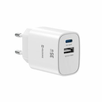 SWISSTEN Swissten Edge GaN 1x USB-C PD 35W, 1x USB-A 18W polnilec, bel
