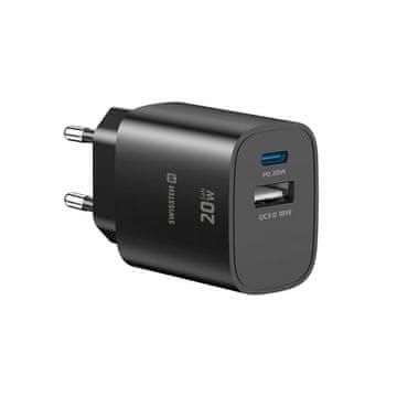 SWISSTEN Swissten Edge GaN 1xUSB-C PD 20W, 1xUSB-A 18W polnilec, črn