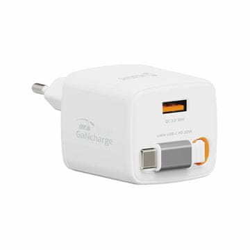 SWISSTEN Swissten GaN 1x USB-A 18W polnilec + kabel USB-C 30W 0,75m, bel