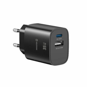SWISSTEN Swissten Edge GaN 1x USB-C PD 35W, 1x USB-A 18W, črn