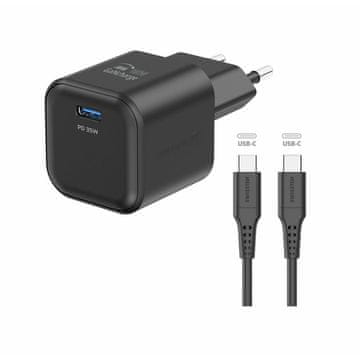 SWISSTEN Swissten GaN 1x USB-C PD 35W polnilec + USB-C/USB-C kabel 1,2m, črn