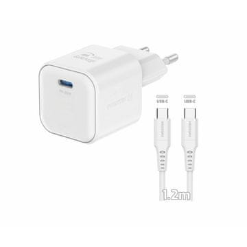 SWISSTEN Swissten GaN 1x USB-C PD 20W polnilec + USB-C na USB-C kabel 1,2m, bel