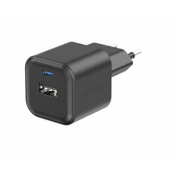 SWISSTEN Swissten GaN 1x USB-C PD 35W, 1xUSB-A 27W polnilec, črn