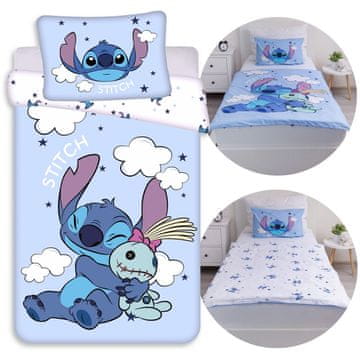 Disney DISNEY Stitch Modro-belo, dvostransko otroško posteljnino iz bombaža z zadrgo, 100% bombaž 100x135cm+40x60cm OEKO-TEX