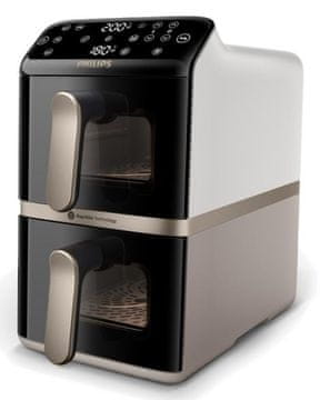shumee Cvrtnik na vroč zrak PHILIPS Ovi Stacked Dual Basket Airfryer NA462/80 črne/svileno bele/svileno bež/bakrene barve