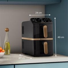 shumee Cvrtnik na vroč zrak PHILIPS Ovi Stacked Dual Basket Airfryer NA462/80 črne/svileno bele/svileno bež/bakrene barve