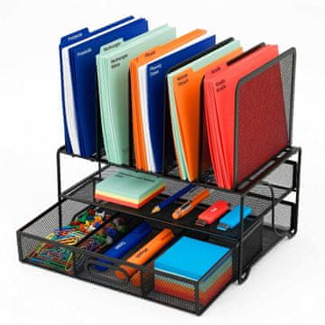 Northix Organizator za pisalno mizo s 6 predelki, predalom, jekleno mrežo