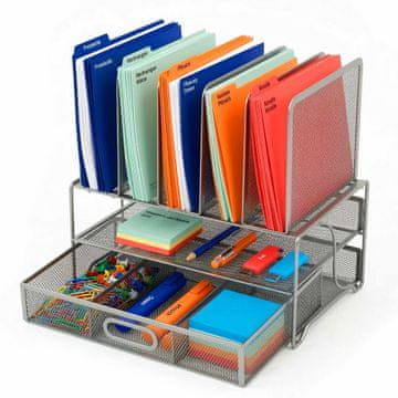 Northix Organizator za pisalno mizo, 6 predelkov, predal, jeklena mreža