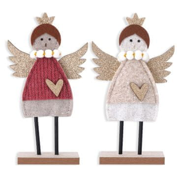 Nikcorp Lesene božične dekoracije angeli naravne, nabor 2 kosa, rustikalen praznični okraski iz lesa, stoječe figure, 15 x 4 x 21,5 cm in 15 x 4 x 24,3 cm