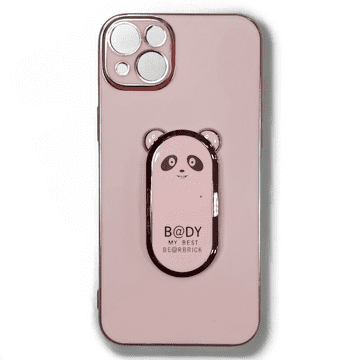 Infostyle Silikonski ovitek "Bear Stand" za iPhone 14 Plus Svetlo roza / PC + TPU silikon