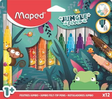 Maped Jumbo Jungle Fever flomastri. 12 barv.