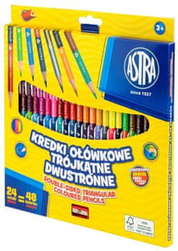 Astra Trikotni, dvostranski barvni svinčniki. Astra. 24 kosov. 48 barv.