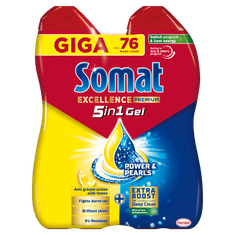 Excellence Premium 5in1 Duo Gel Lemon za strojno pomivanje posode, 2x38, 76 pranj