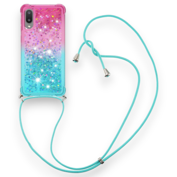 Infostyle Silikonski ovitek z vrvico "Glitter Mermaid" za Samsung Galaxy A02 / M02 Svetlo modra / TPU silikon