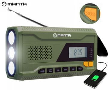 Manta RDI401G Dynamo radijski sprejemnik, 3v1, LED svetilka, Ranger Green