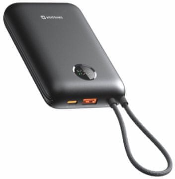 Swissten Power bank VOLTBOX 35W 20000 mAh z integriranimi kabli - USB-C, A, Lightning / črna