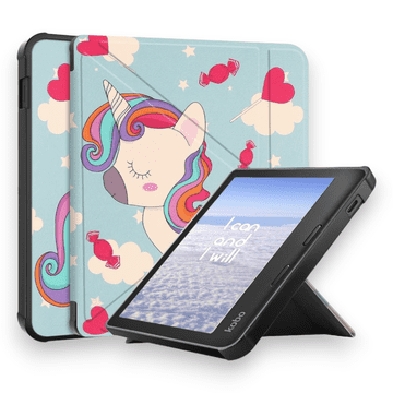 Infostyle Preklopna torbica "Unicorn" za eBralnik Kobo Libra 2 7" Svetlo modra / PU usnje + mikrovlakna